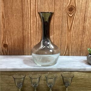 Glass Decanter with Silver Fade 4 Matching Cordial Stemware Glasses